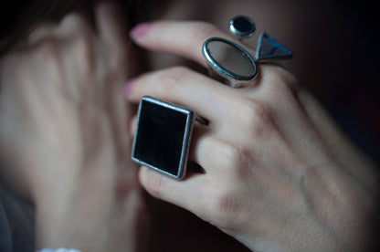 Gray Stained Glass Cocktail Ring: Geometric Minimalist Jewelry