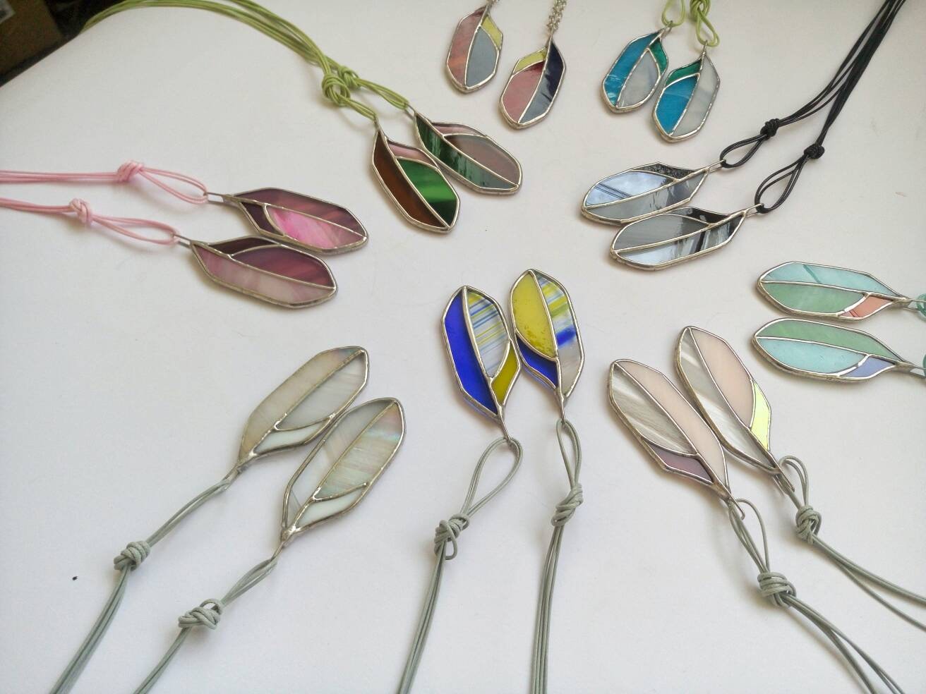 Stained Glass Feather Necklace: Colorful Boho Pendant