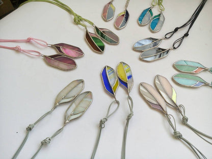Stained Glass Feather Necklace: Colorful Boho Pendant
