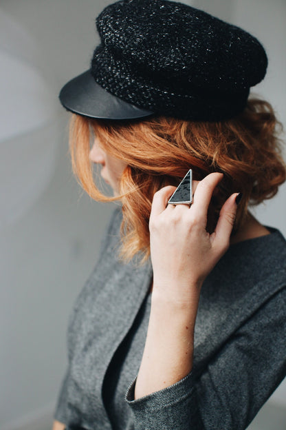 Black Triangle Stained Glass Ring: Gothic Cocktail Statement Jewelry