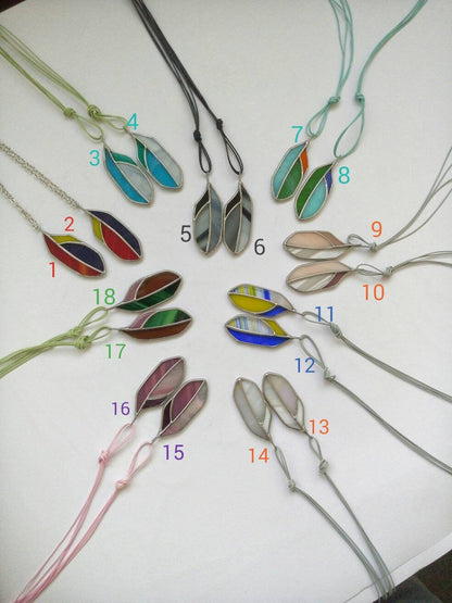 Stained Glass Feather Necklace: Colorful Boho Pendant
