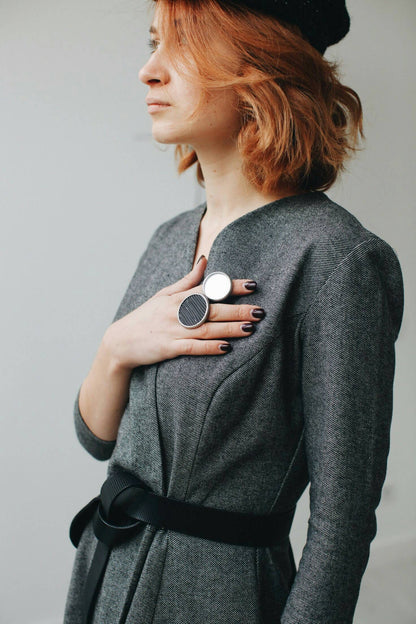 Black Stained Glass Ring: Chunky Gothic Geometric Statement Jewelry