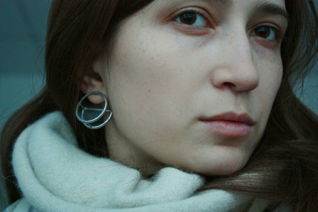 Clear Stained Glass Earrings: Geometric Silver Studs