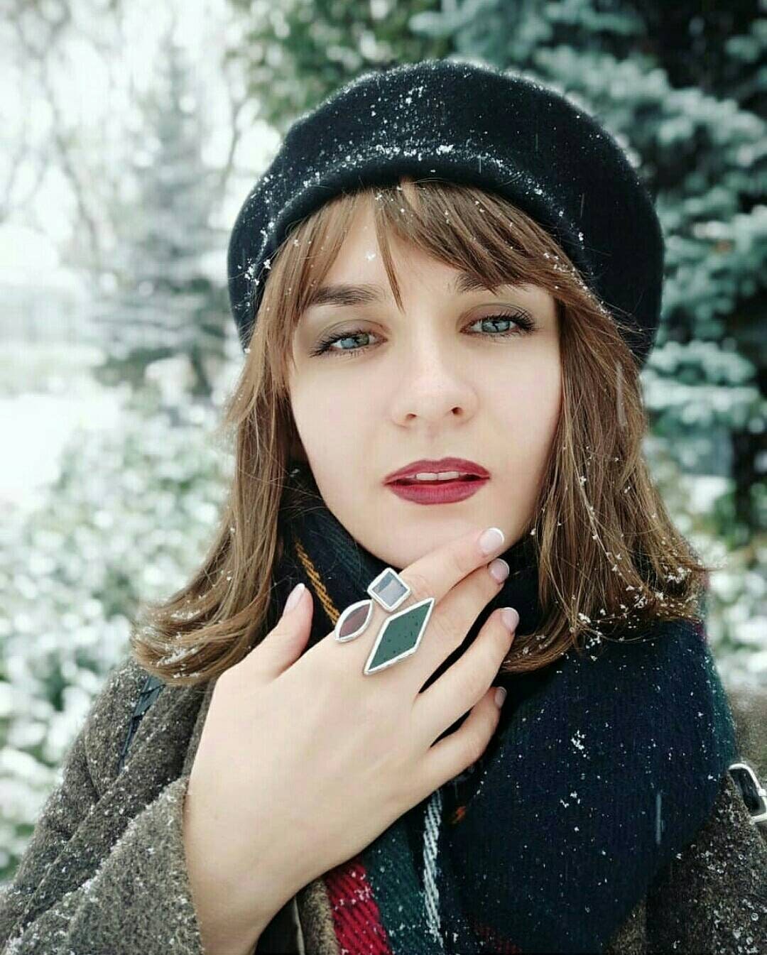 Asymmetric Blue Glass Statement Ring: Geometric Brass Cuff Jewelry