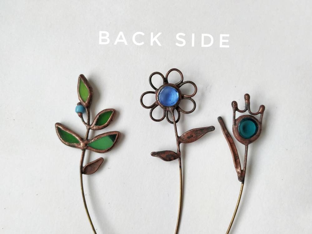 Stained Glass Flower Pin: Copper Wire Wrapped Brooch