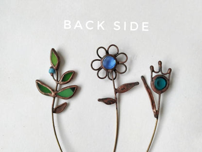Stained Glass Flower Pin: Copper Wire Wrapped Brooch