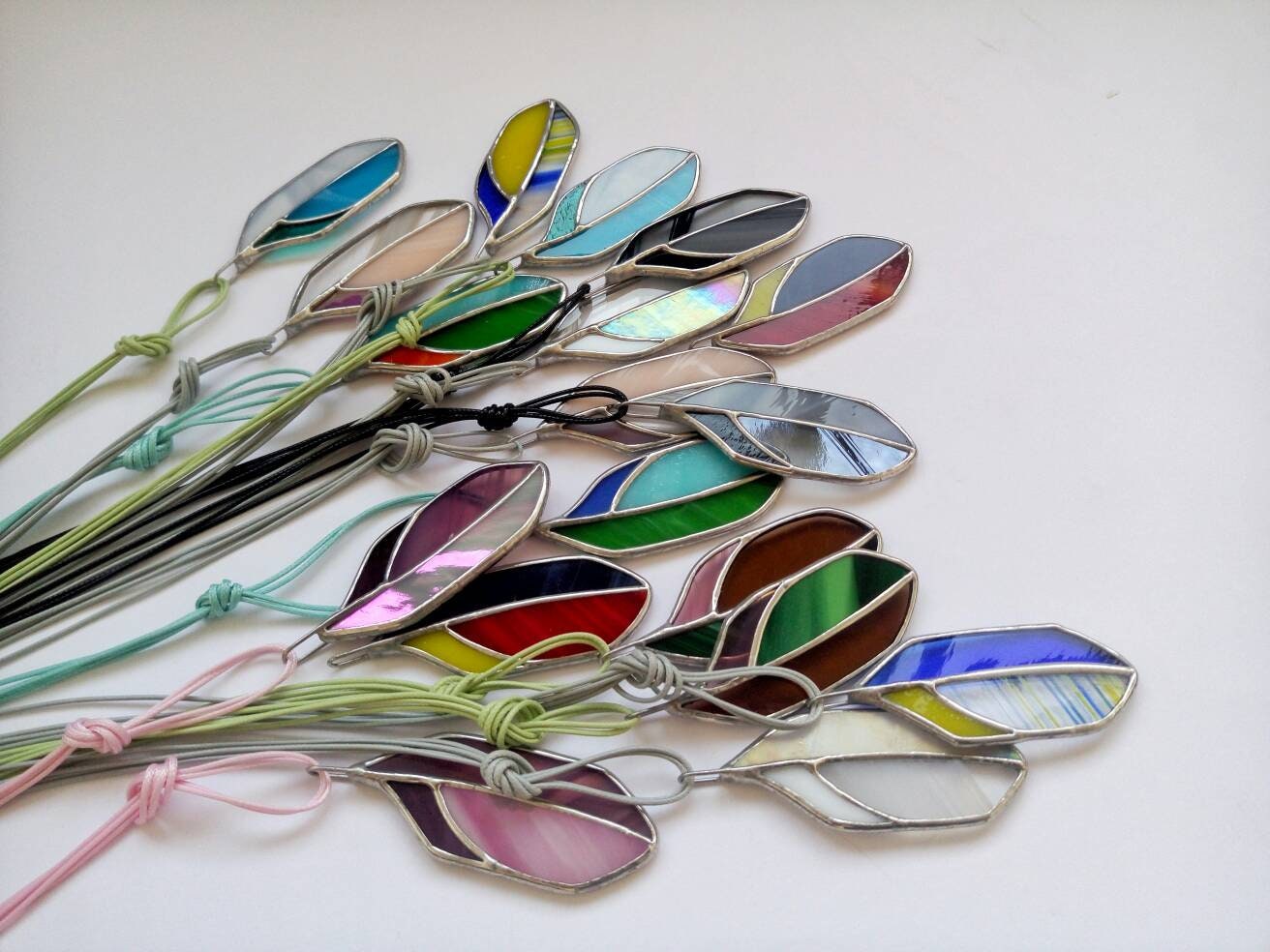 Stained Glass Feather Necklace: Colorful Boho Pendant