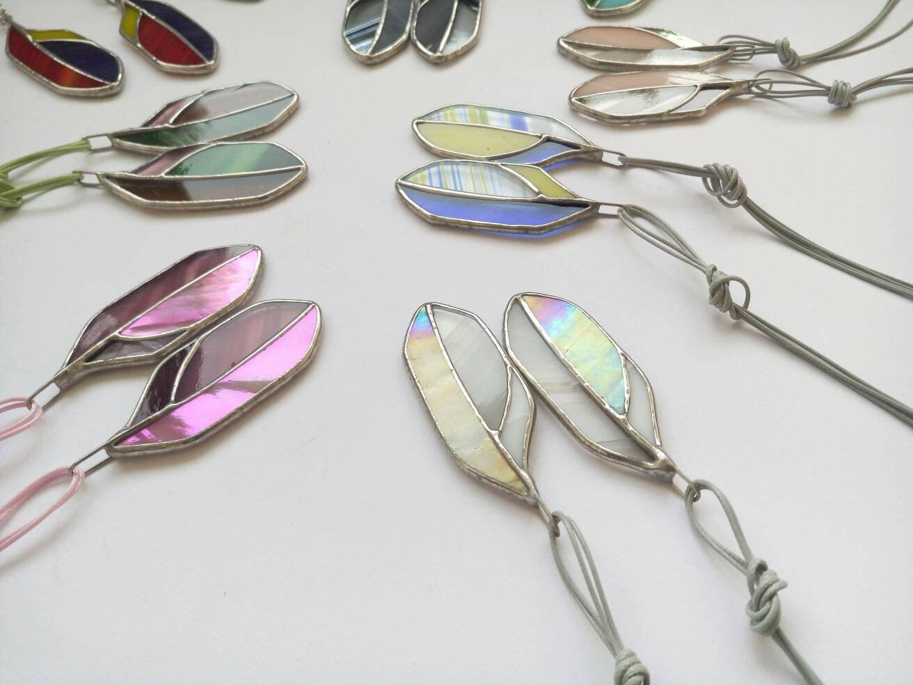 Stained Glass Feather Necklace: Colorful Boho Pendant