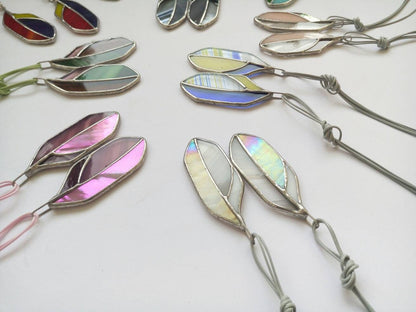 Stained Glass Feather Necklace: Colorful Boho Pendant