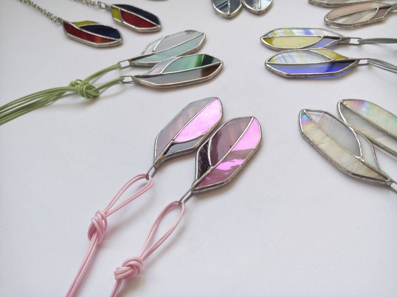 Stained Glass Feather Necklace: Colorful Boho Pendant