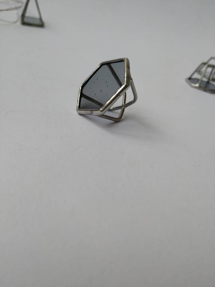 Chunky Hexagon Ring: Sapphire Blue Stained Glass Statement Jewelry