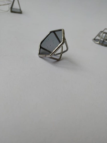 Stained Glass Hexagon Ring: Chunky Brutalist Statement Jewelry