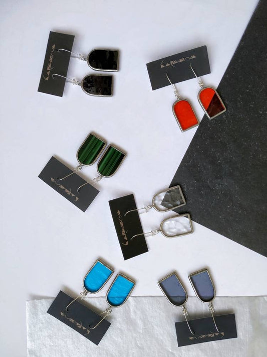 Geometric Dangle Earrings: Stained Glass Style, Long Drop Festival Jewelry