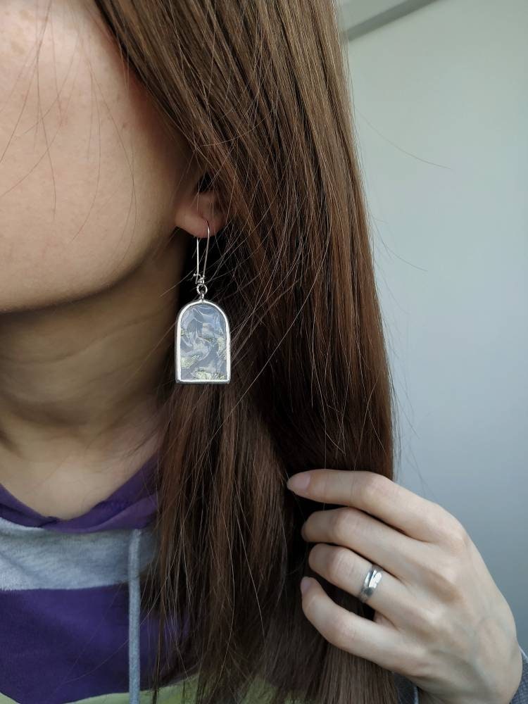Geometric Dangle Earrings: Stained Glass Style, Long Drop Festival Jewelry