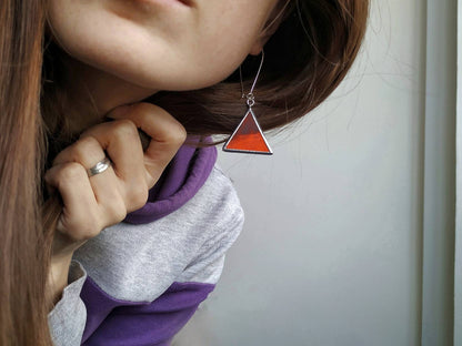 Geometric Dangle Earrings: Stained Glass Style, Long Drop Festival Jewelry