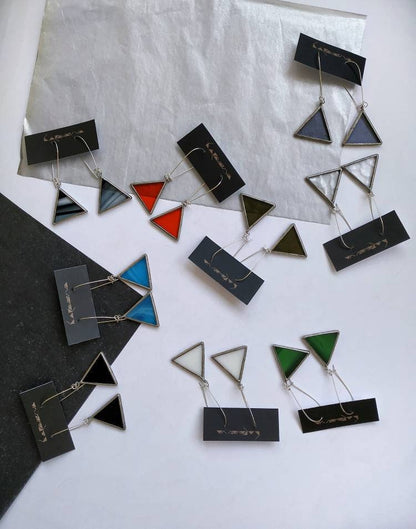 Geometric Dangle Earrings: Stained Glass Style, Long Drop Festival Jewelry