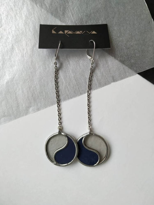 Yin Yang Dangle Earrings: Stained Glass Long Chain Earrings