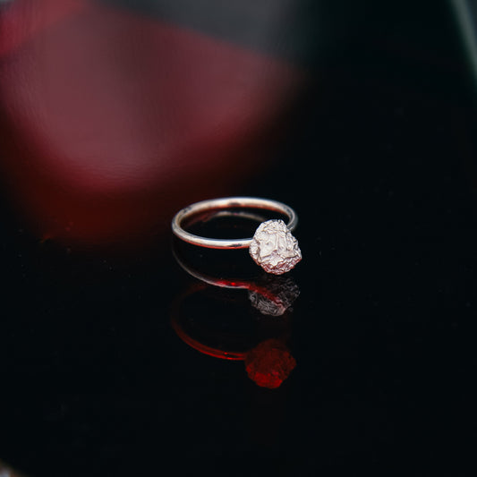 Minimalist 925 sterling silver textured ball ring on black background