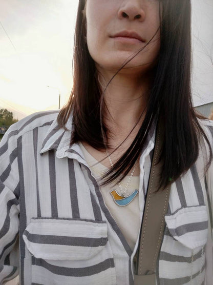 Stained Glass Bird Necklace: Handmade Blue & Yellow Dove Pendant
