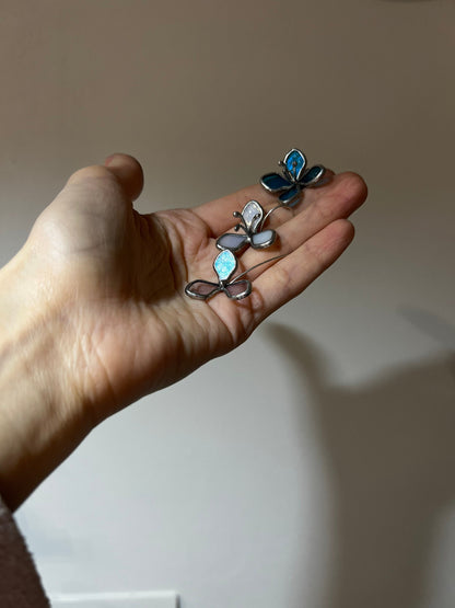 Stained Glass Hydrangea Earrings: Mismatched Botanical Dangle Jewelry