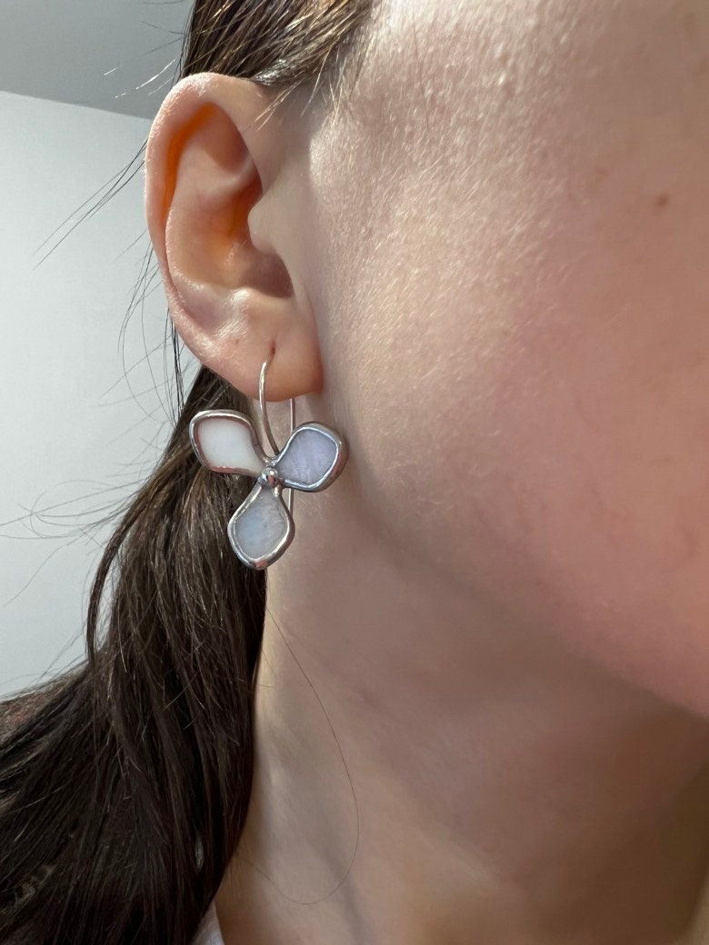 Stained Glass Hydrangea Earrings: Mismatched Botanical Dangle Jewelry