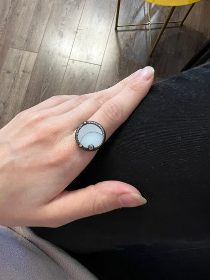 Crescent Moon Glass Mirror Ring: Celestial Astrology Jewelry