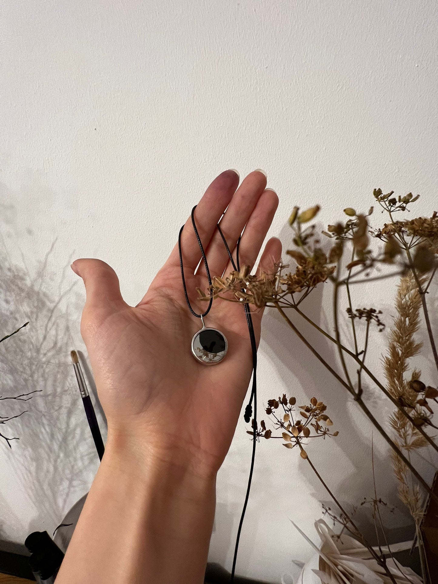 Moon Phase Glass Pendant Necklace: Solar System Jewelry