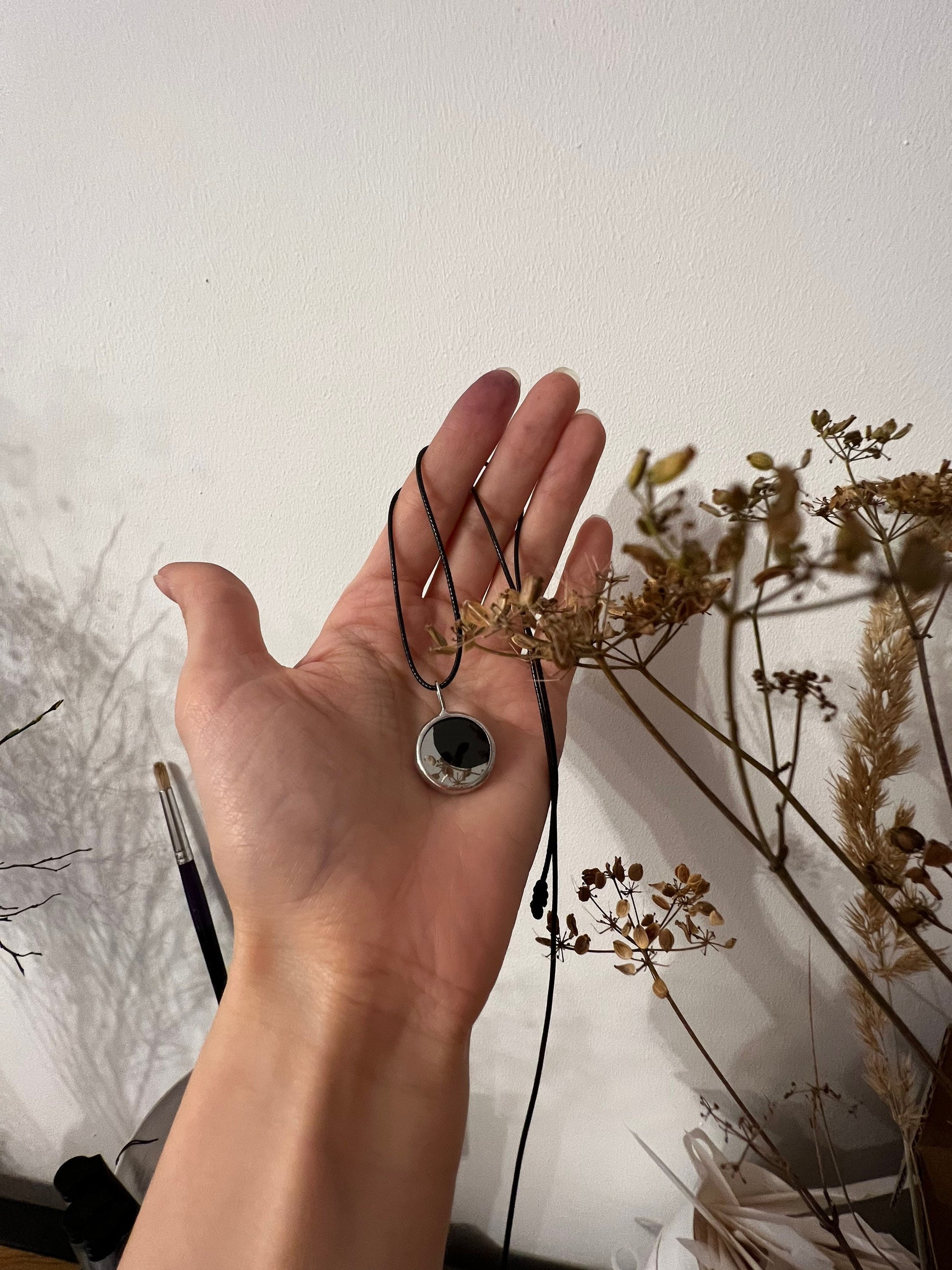 Moon Phase Glass Pendant Necklace: Solar System Jewelry