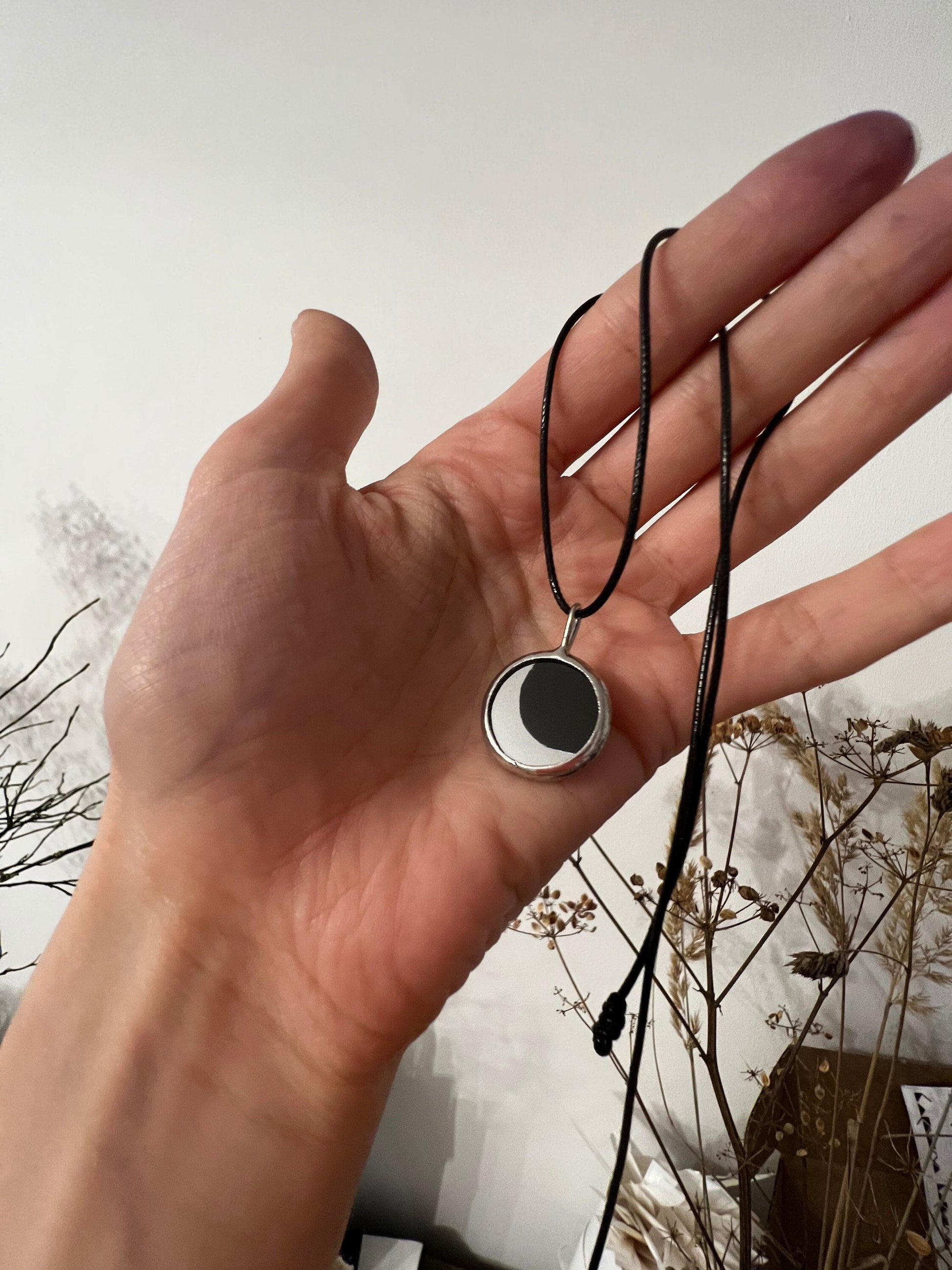 Moon Phase Glass Pendant Necklace: Solar System Jewelry