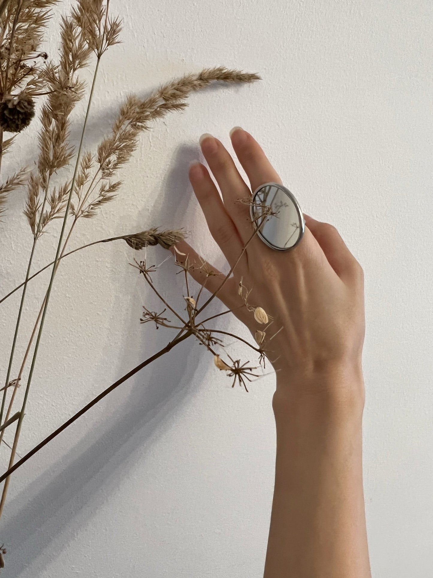 Oversized mirror ring modern artsy jewelry on finger