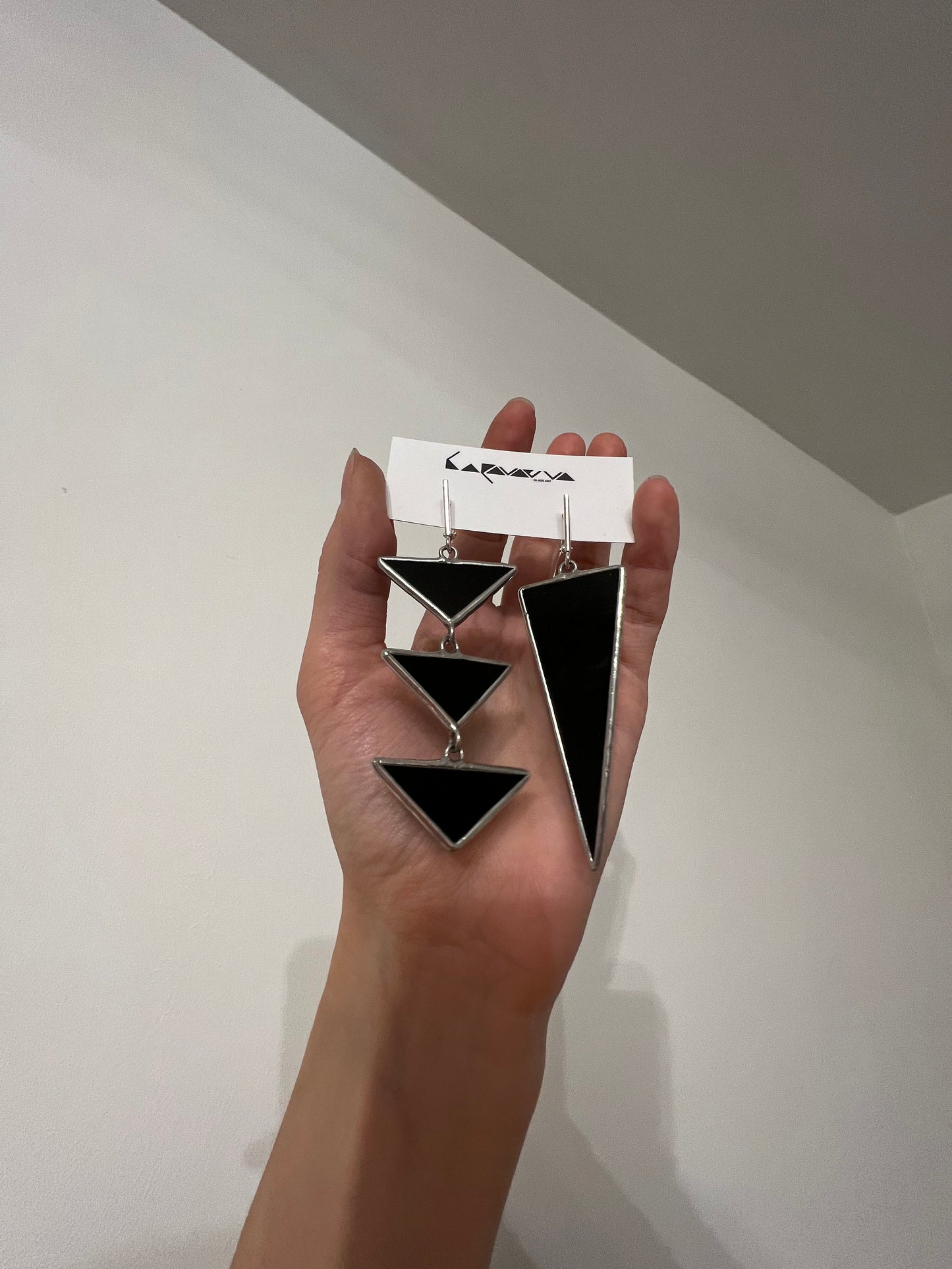 Asymmetric Stained Glass Triangle Earrings: Modern Geometric Dangle