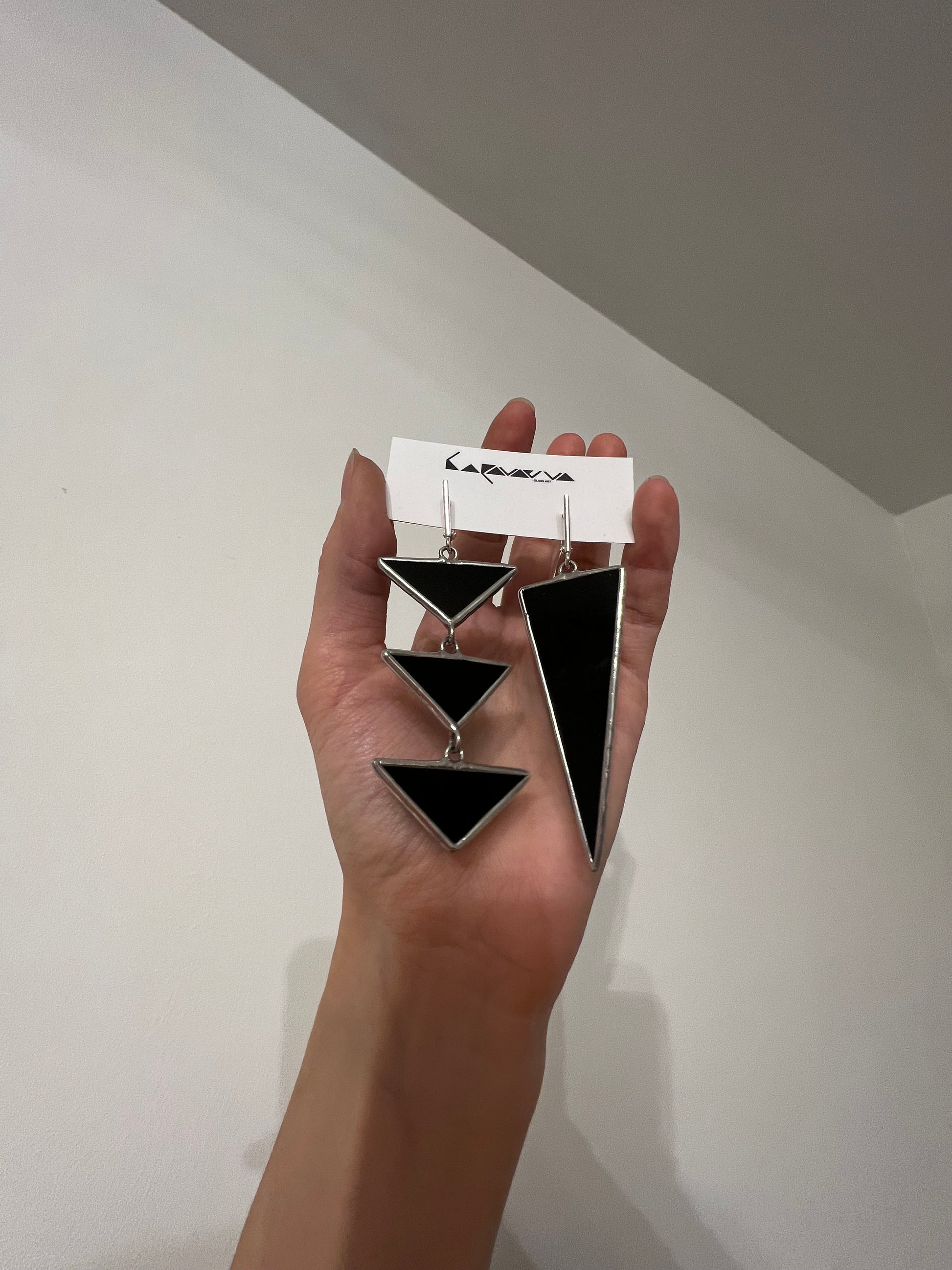 Asymmetric Stained Glass Triangle Earrings: Modern Geometric Dangle