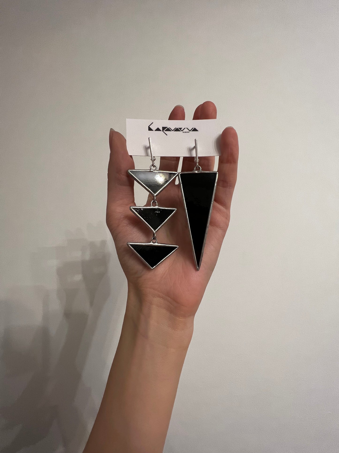 Asymmetric Stained Glass Triangle Earrings: Modern Geometric Dangle