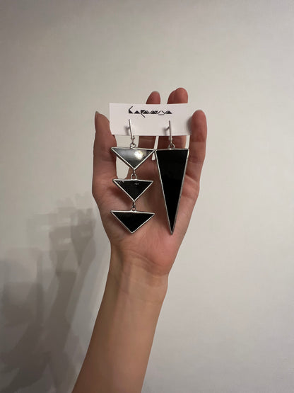 Asymmetric Stained Glass Triangle Earrings: Modern Geometric Dangle