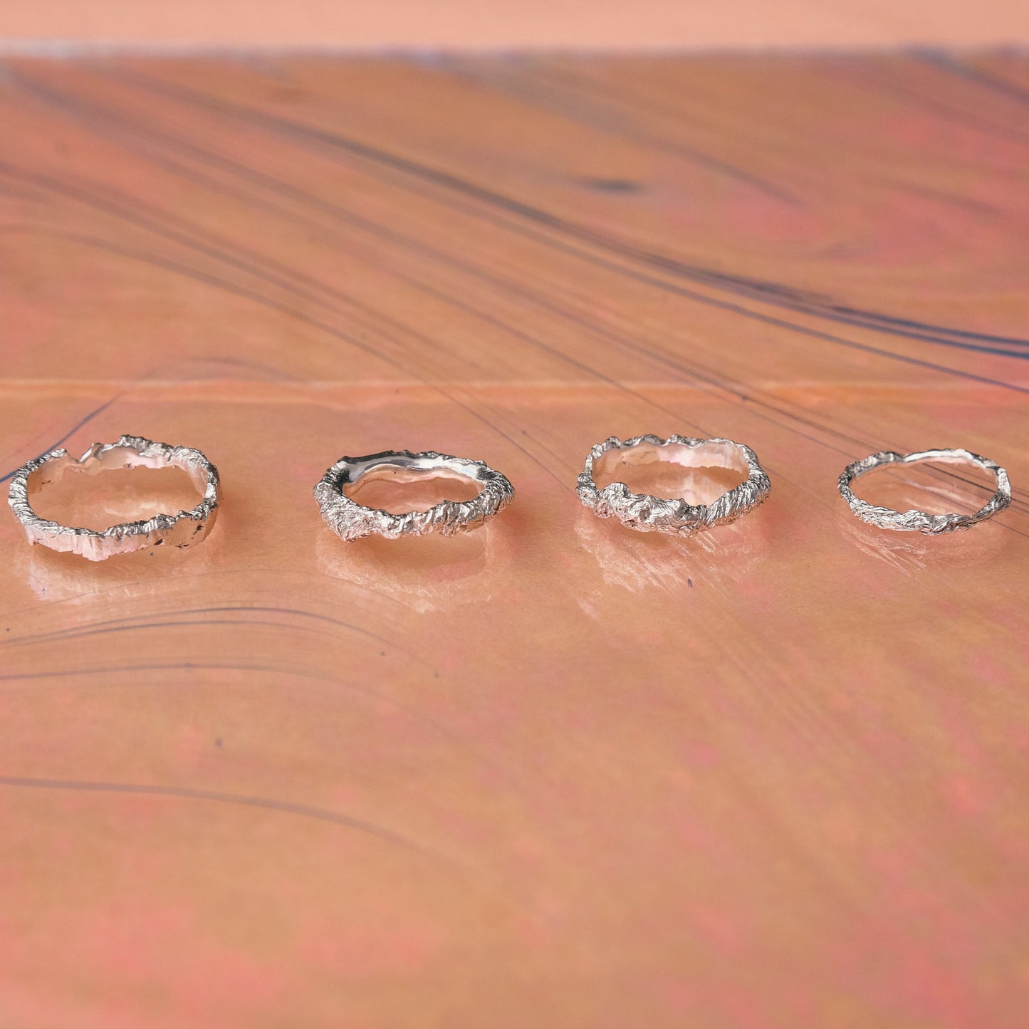 Oxidized Sterling Silver Textured Ring: Raw Metal Crumpled Band