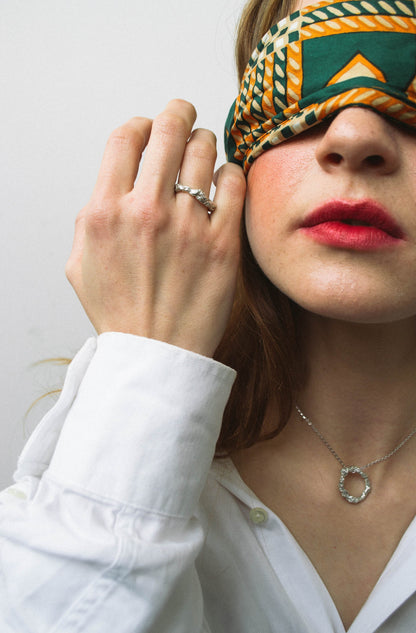 silver ring on model. unique handmade jewelry