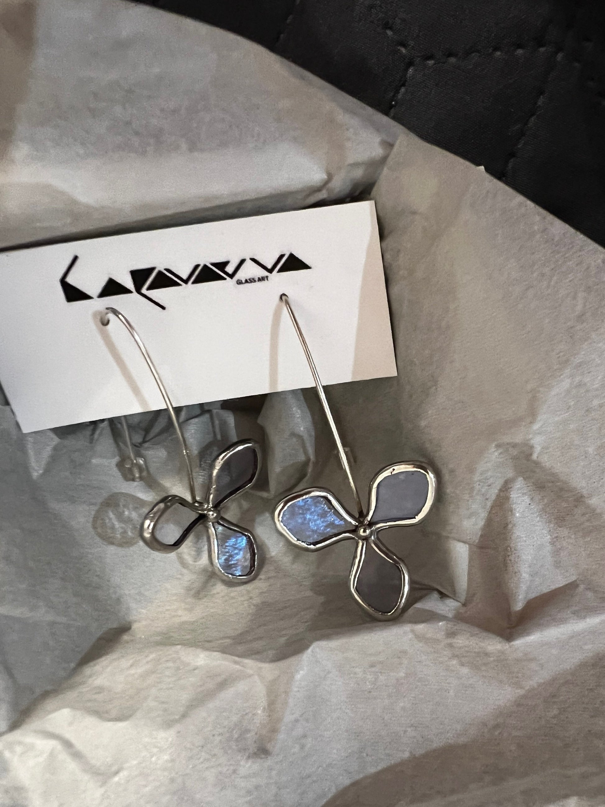 Stained Glass Hydrangea Earrings: Mismatched Botanical Dangle Jewelry
