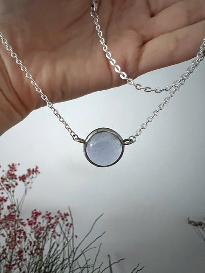 Handmade Stained Glass Choker: Blue Green Minimalist Pendant
