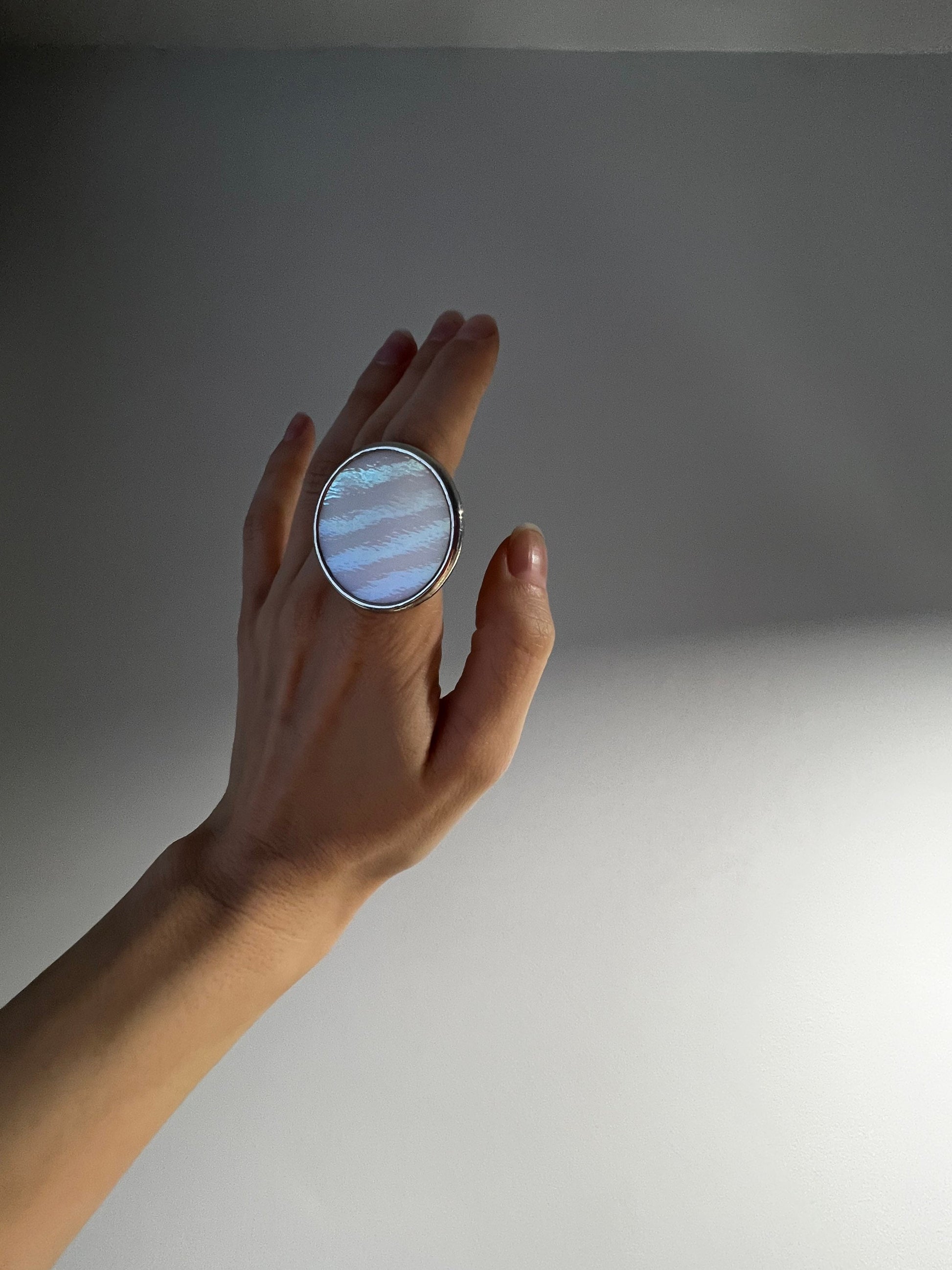 Boho Glass Statement Ring: Chunky Circle Cocktail Ring