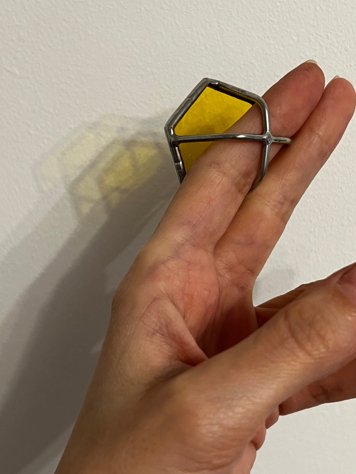 Stained Glass Honeycomb Ring: Geometric Pentagon Statement Jewelry