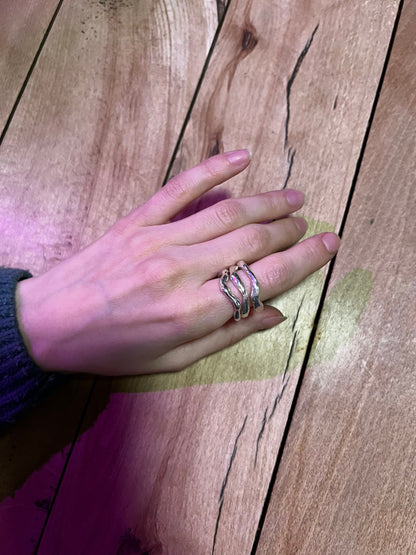 Liquid Sterling Silver Ring Set: Melted Metal Stackable Rings