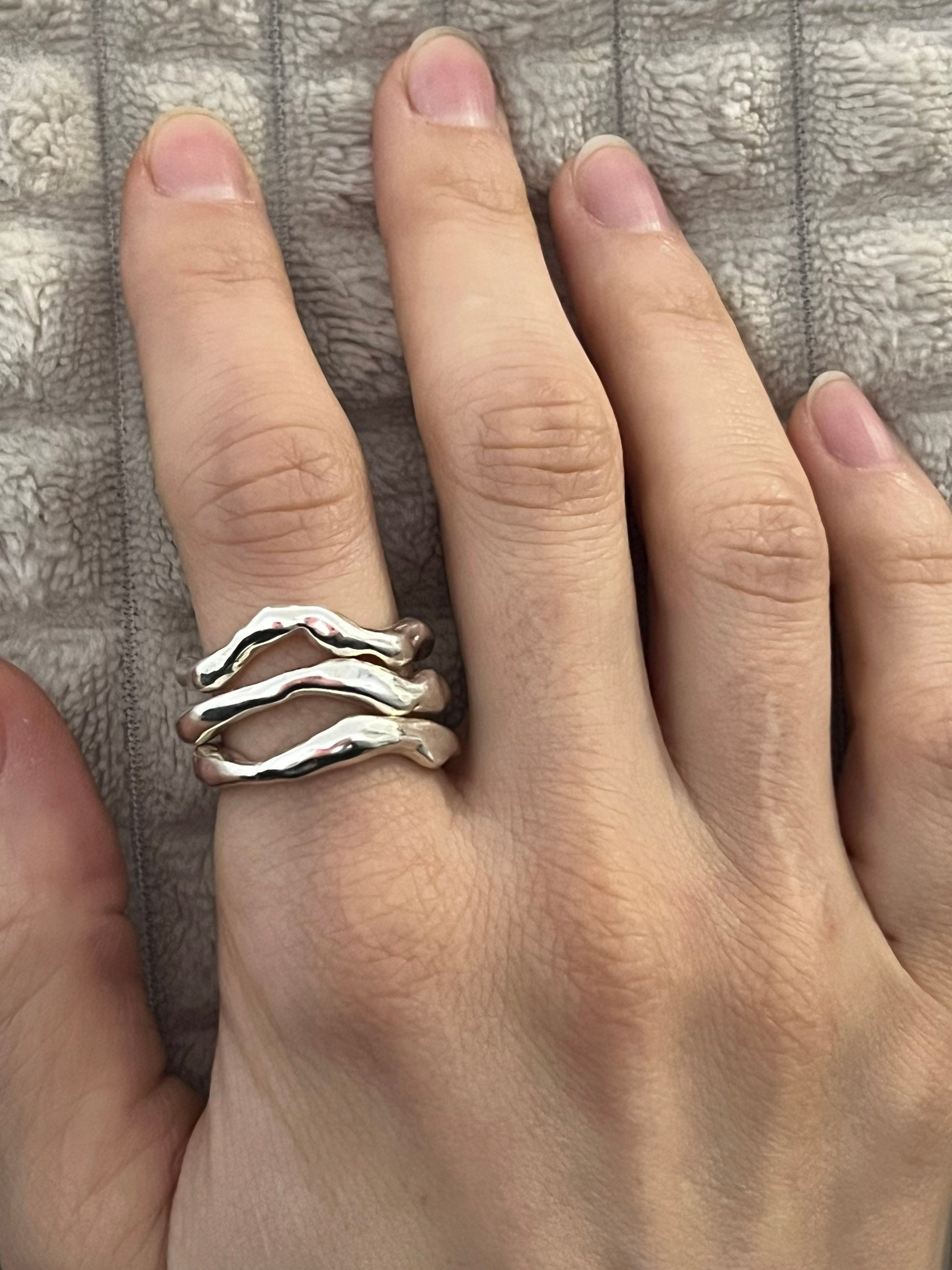Liquid Sterling Silver Ring Set: Melted Metal Stackable Rings
