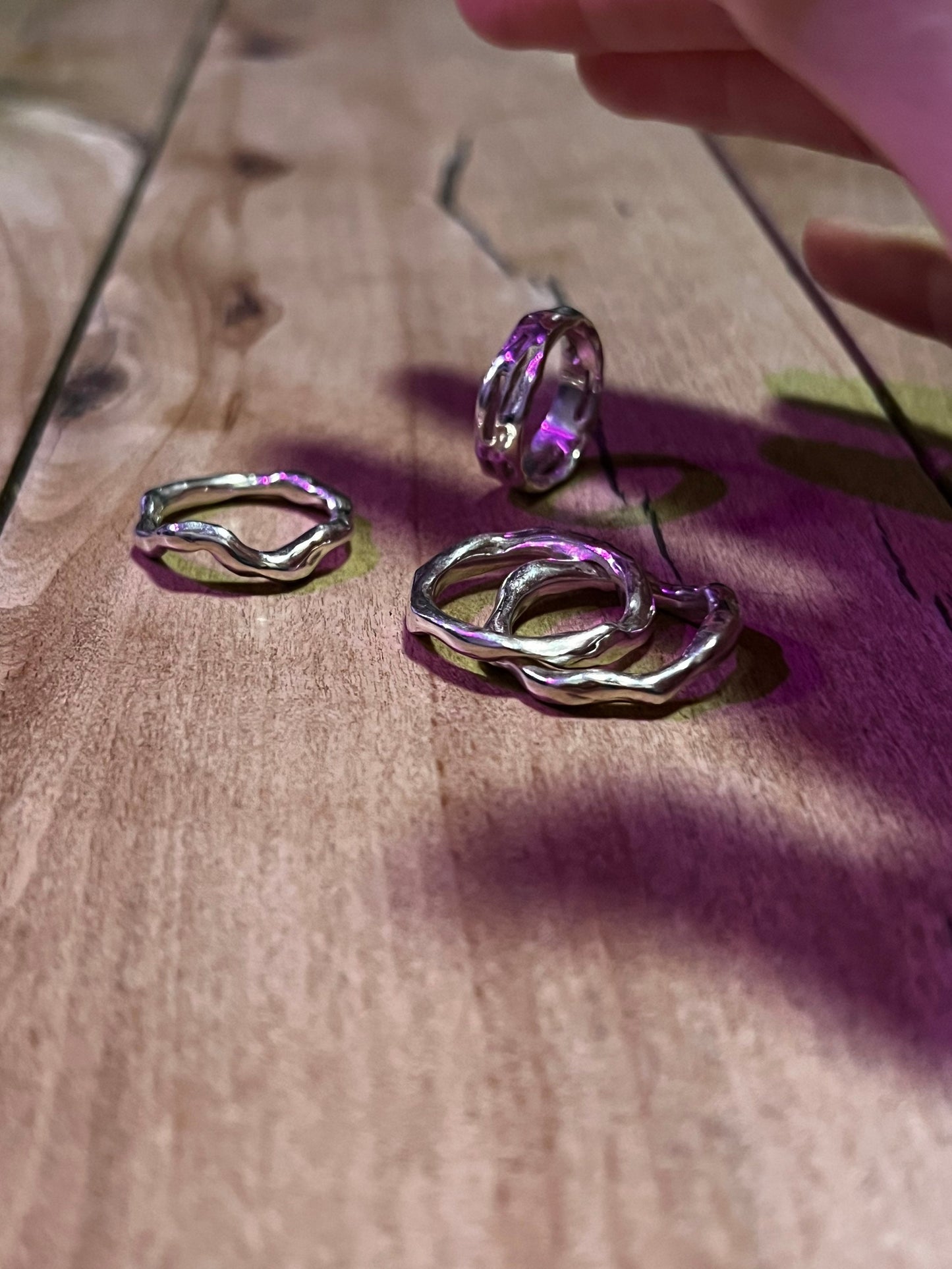 Liquid Sterling Silver Ring Set: Melted Metal Stackable Rings