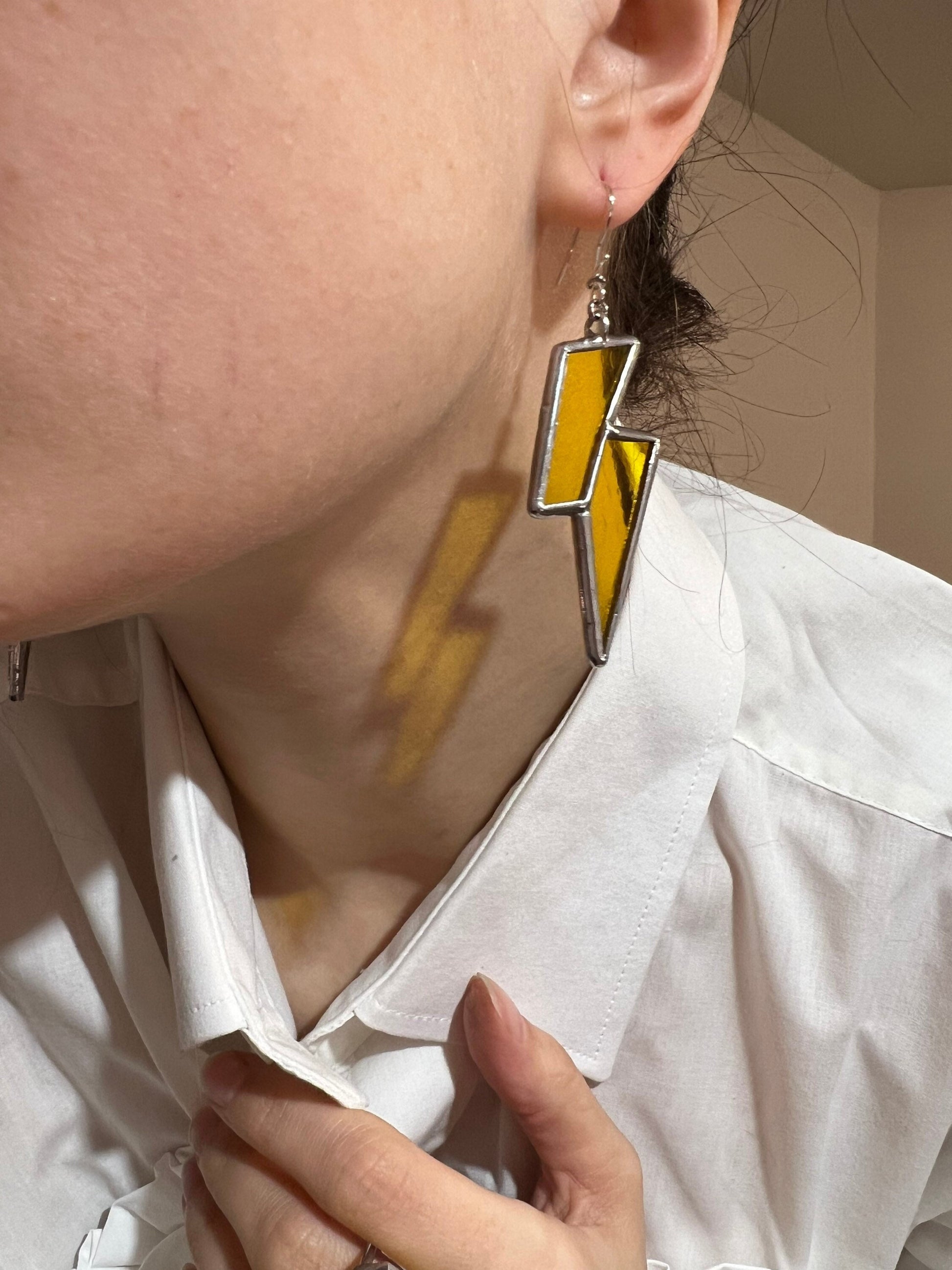 Yellow Stained Glass Lightning Bolt Earrings: Boho Festival Fashion