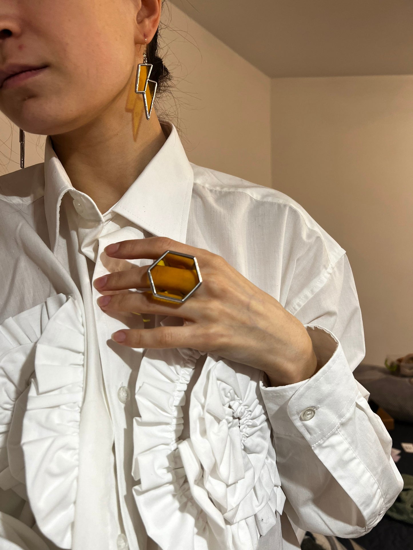 Yellow Stained Glass Lightning Bolt Earrings: Boho Festival Fashion