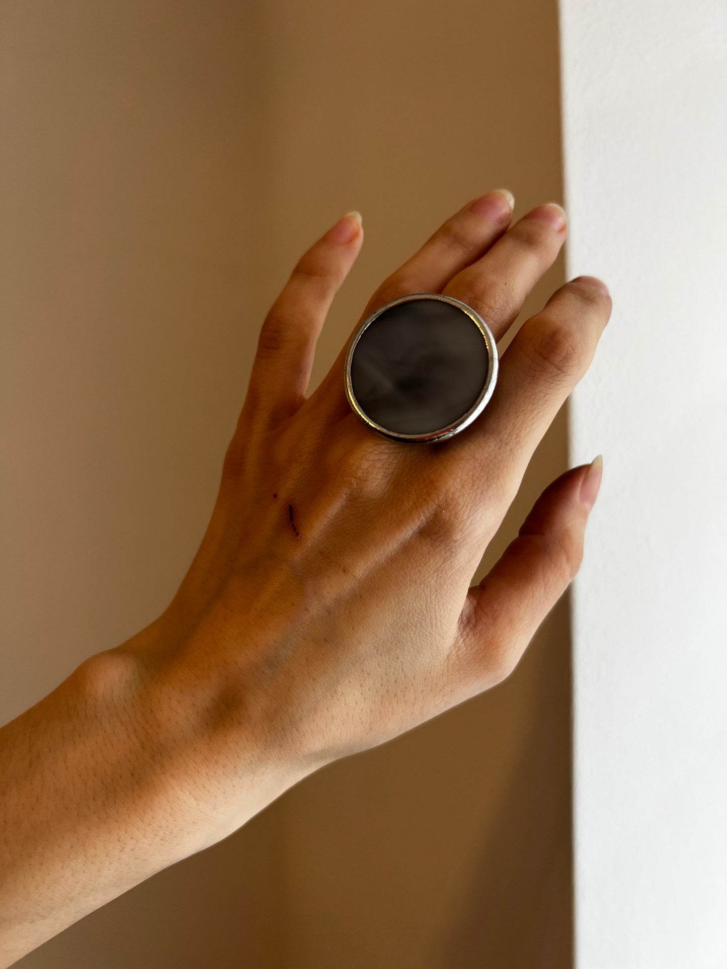 Bold gray cocktail ring minimalist design