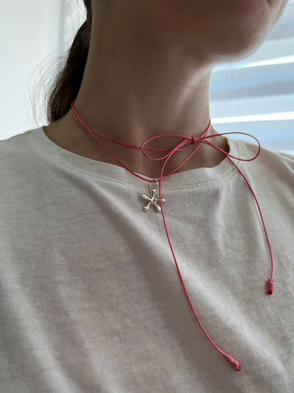 Heart charm necklace on adjustable rope, modern silver jewelry styling