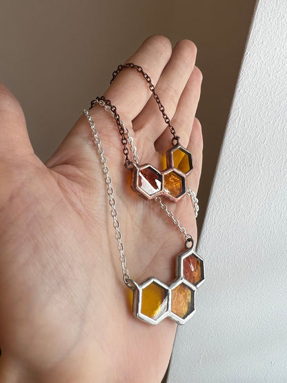 Handmade honeycomb glass jewelry with chain