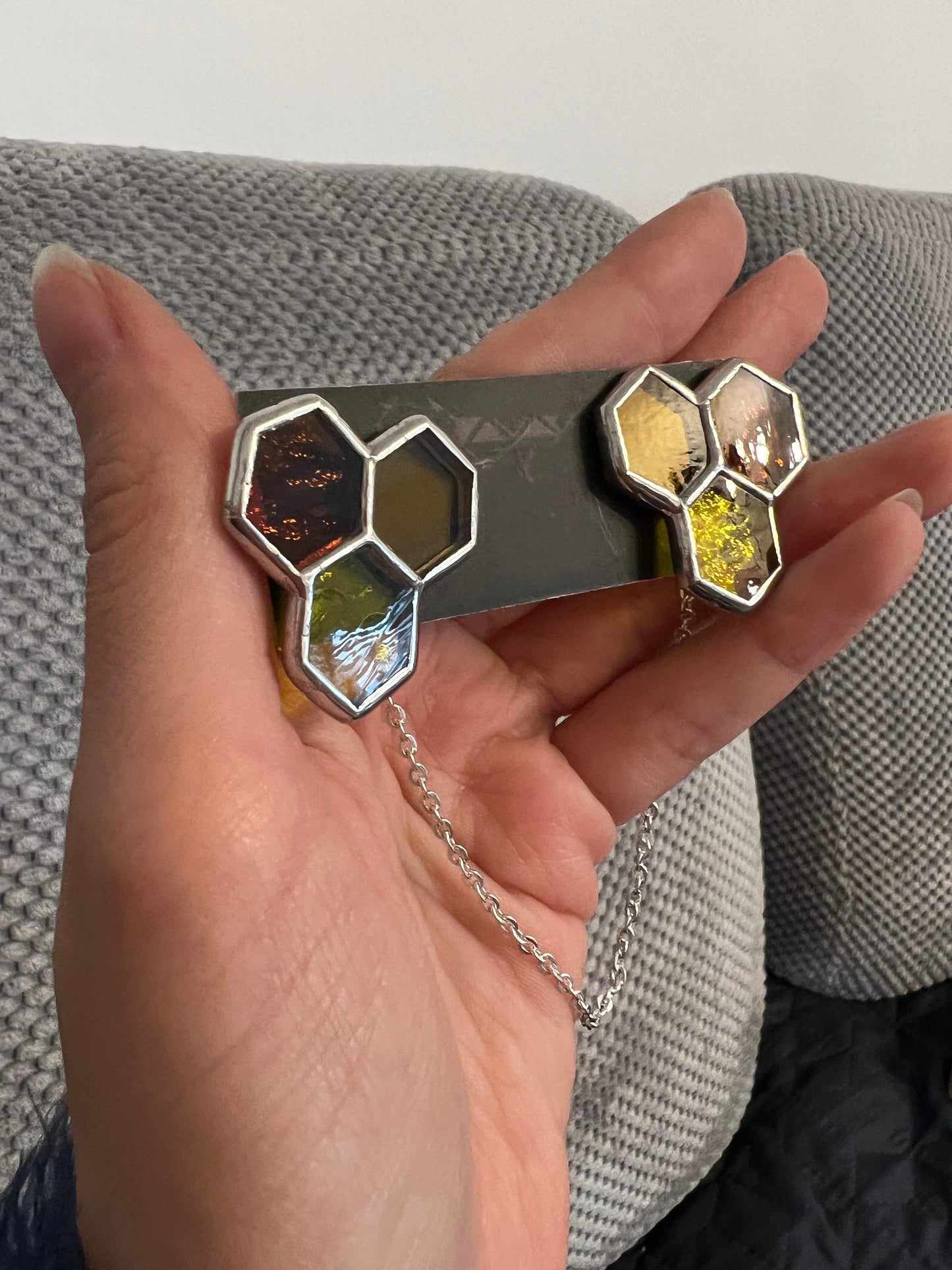 Stained Glass Honeycomb Bee Brooch - Nature Lover Jewelry