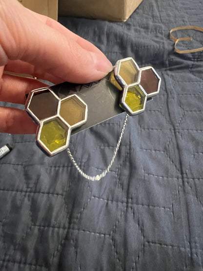 Stained Glass Honeycomb Bee Brooch - Nature Lover Jewelry